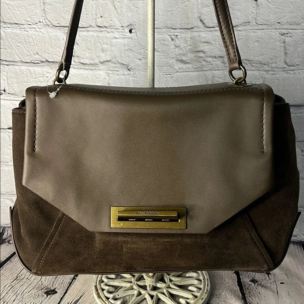 * ZAC Posen Eartha Folded-Gusset shoulder bag brown/taupe leather suede finish